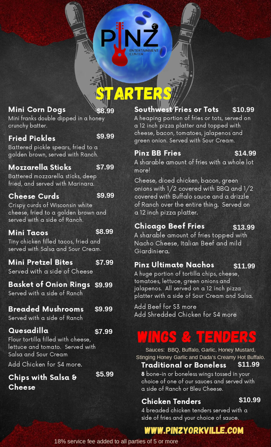 Pwz Menu Food Menu – Pinz Entertainment Center